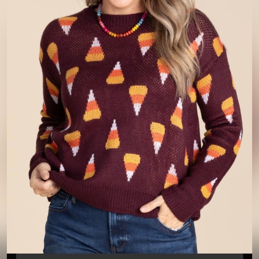 Staccato Womans Dark Plum Sweater With A Festive Pattern